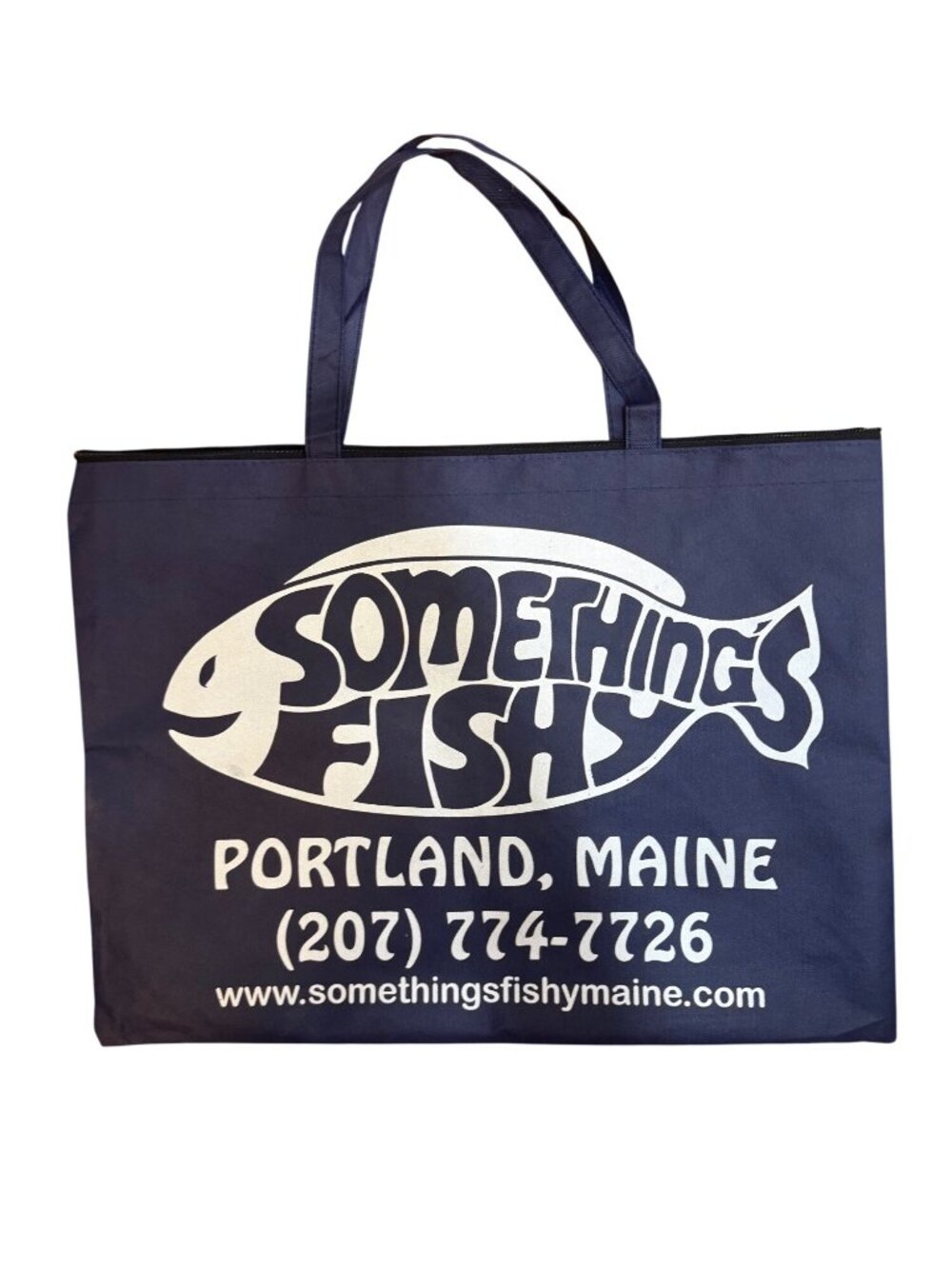 Coastal Portland Maine Large Zip Top Market Beach Tote Bag Something's Fishy - Picture 1 of 5